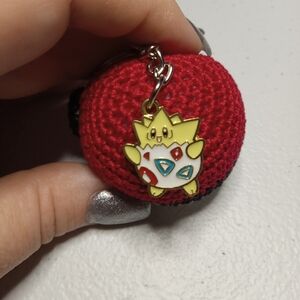 Handmade Pokeball Keychain with Togepi charm